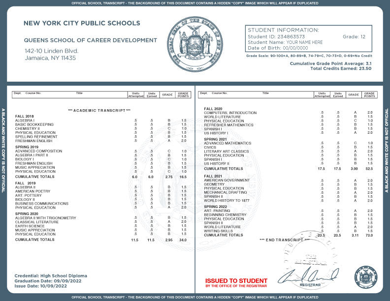 HIGH SCHOOL TRANSCRIPT